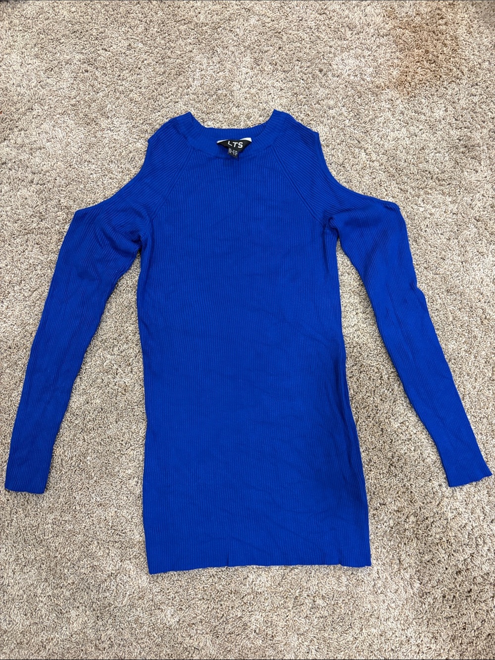 Royal Blue Cold-Shoulder Ribbed Sweater